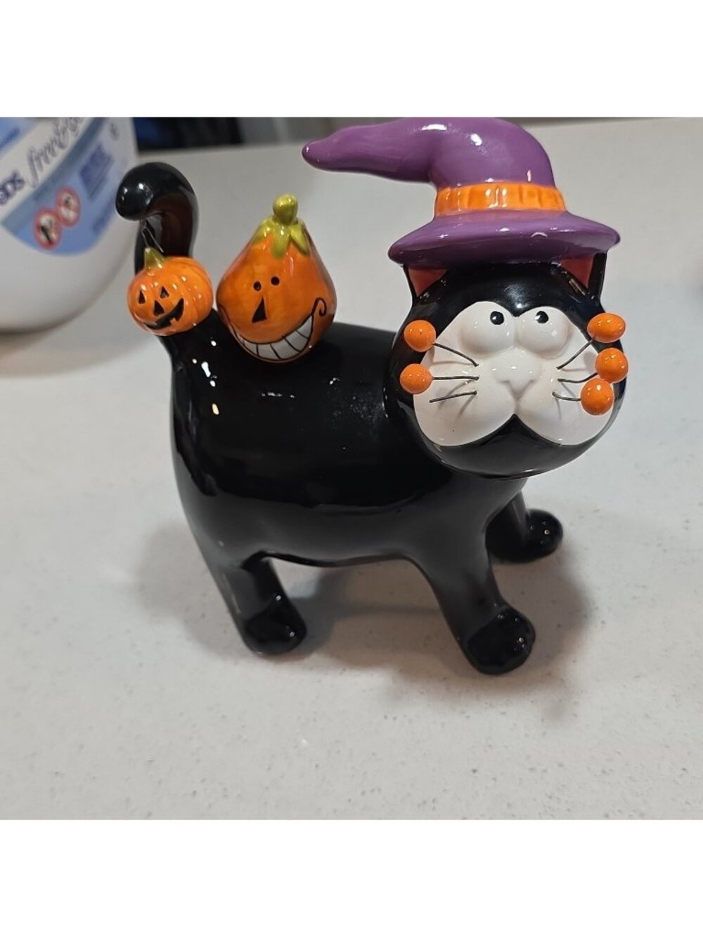 Nantucket Black Cat Figurine Halloween Witch Hat Pumpkin Ceramic Porcelain